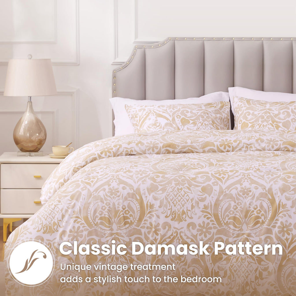 Cotton, Damask, Queen Comforter Set, 3 PCS, Bronze Damask