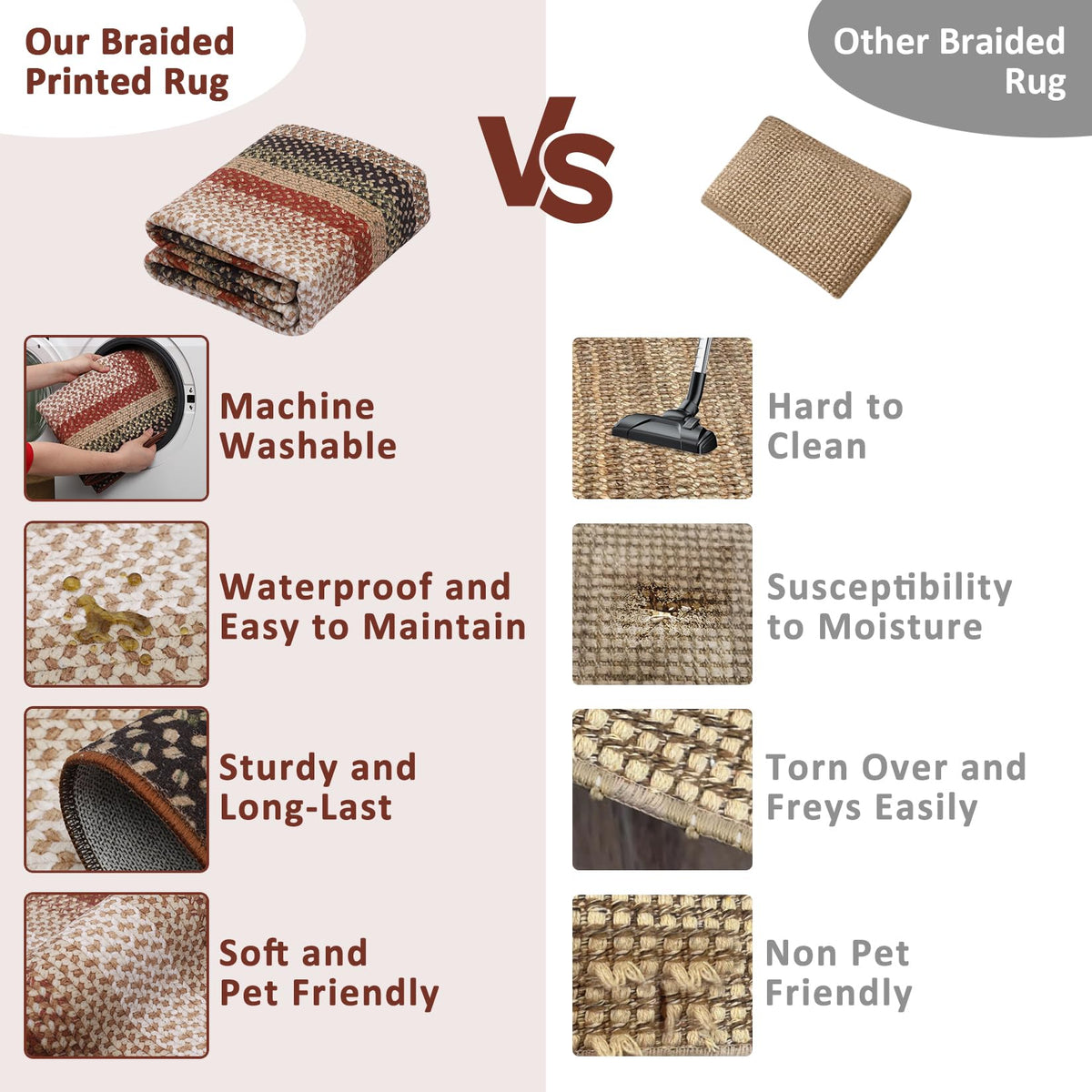 Washable Runner Rug Non Slip Braided Hallway Runner Mat
