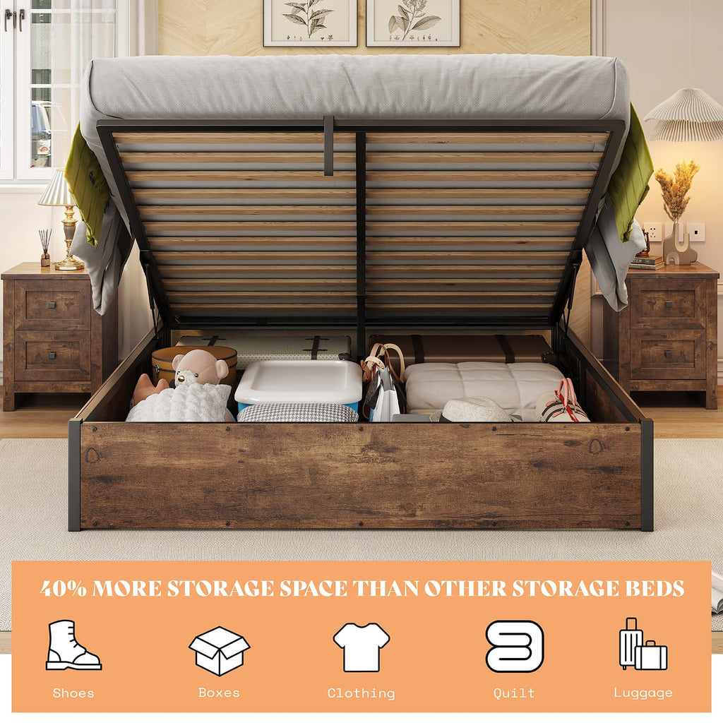 Lift Up Storage Bed Frame, Rustic Brown