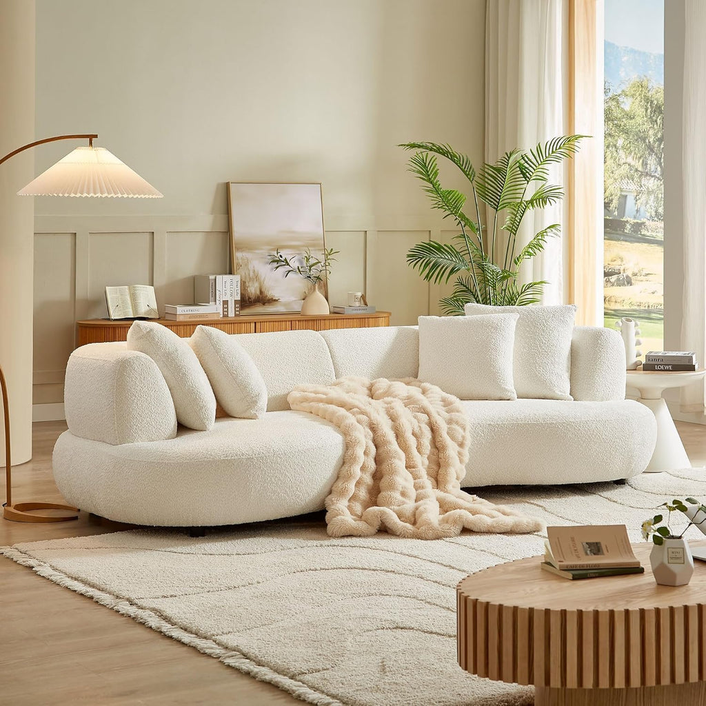 Curved Sectional Sofa, 102.36", 4-Seater, Boucle Fabric, Modern, Cream