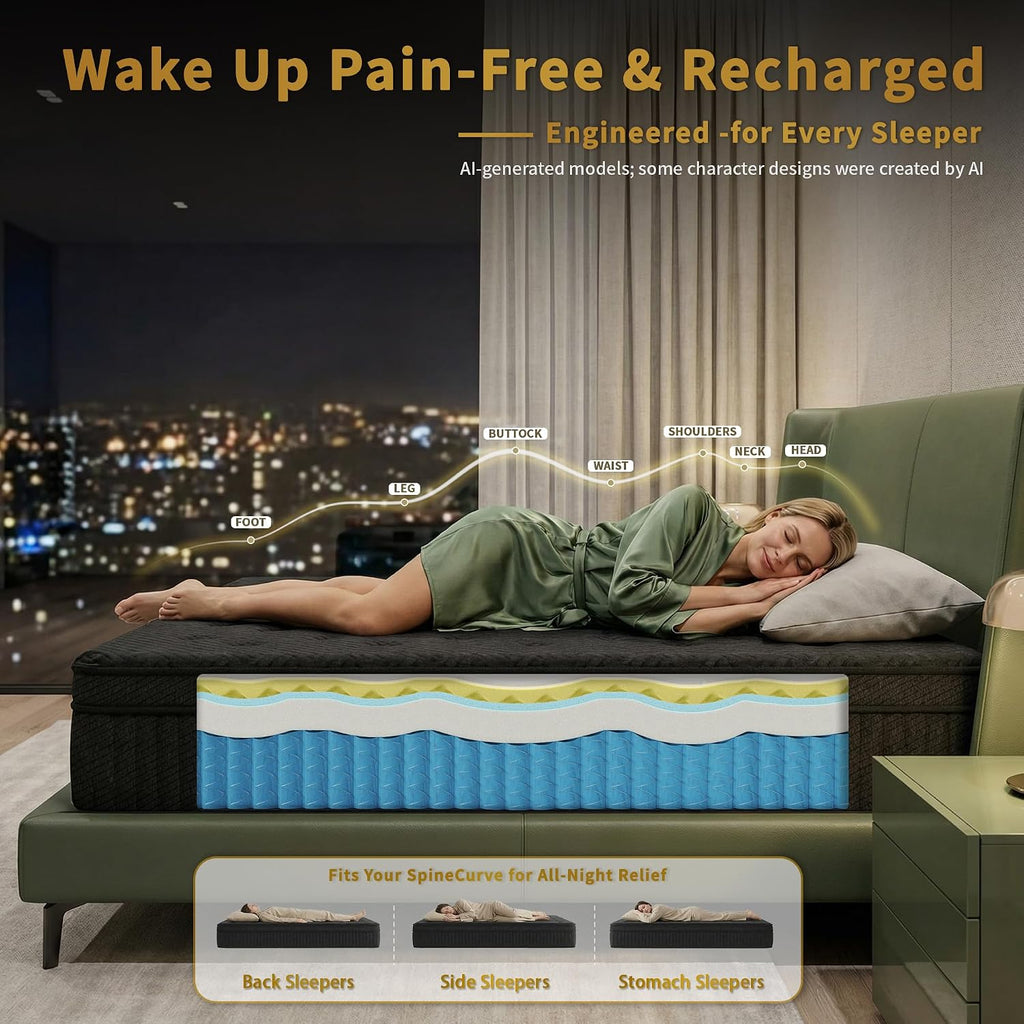 King Mattress, 12 Inch Cooling Hybrid, Medium Firm Pocket Coil