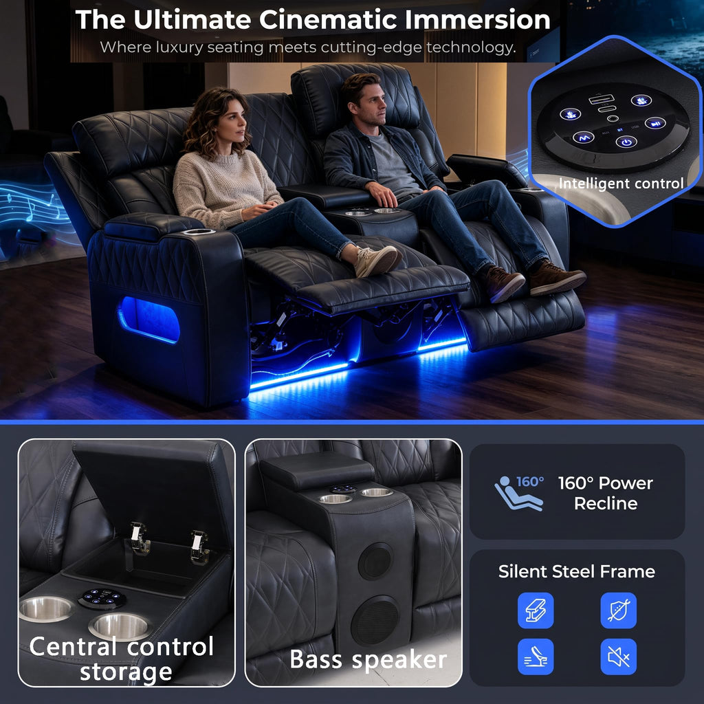 Power Recliner Sofa Set with Bass Speakers, Leather Power Reclining Sectional Couches, Multifunction Home Theater
