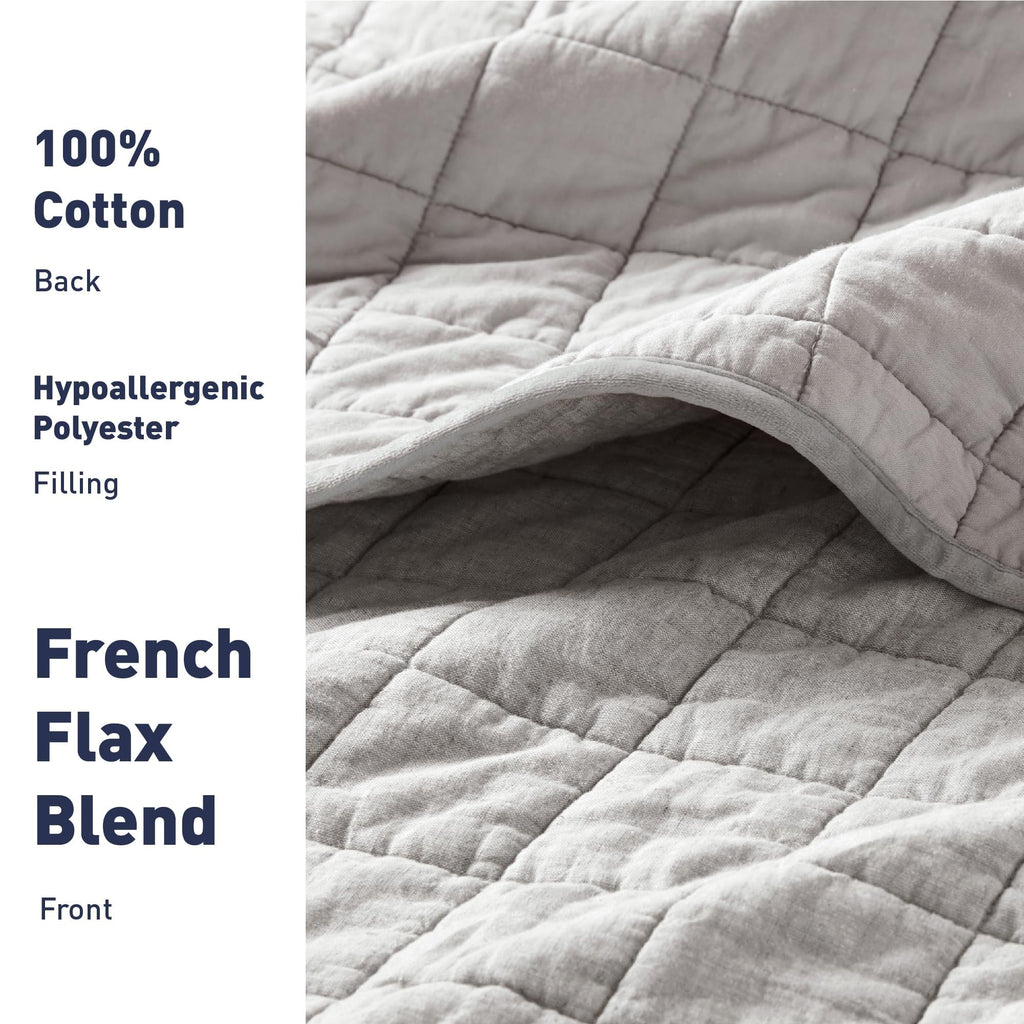 Quilt, Grey - Breathable Box-Stitch Coverlet