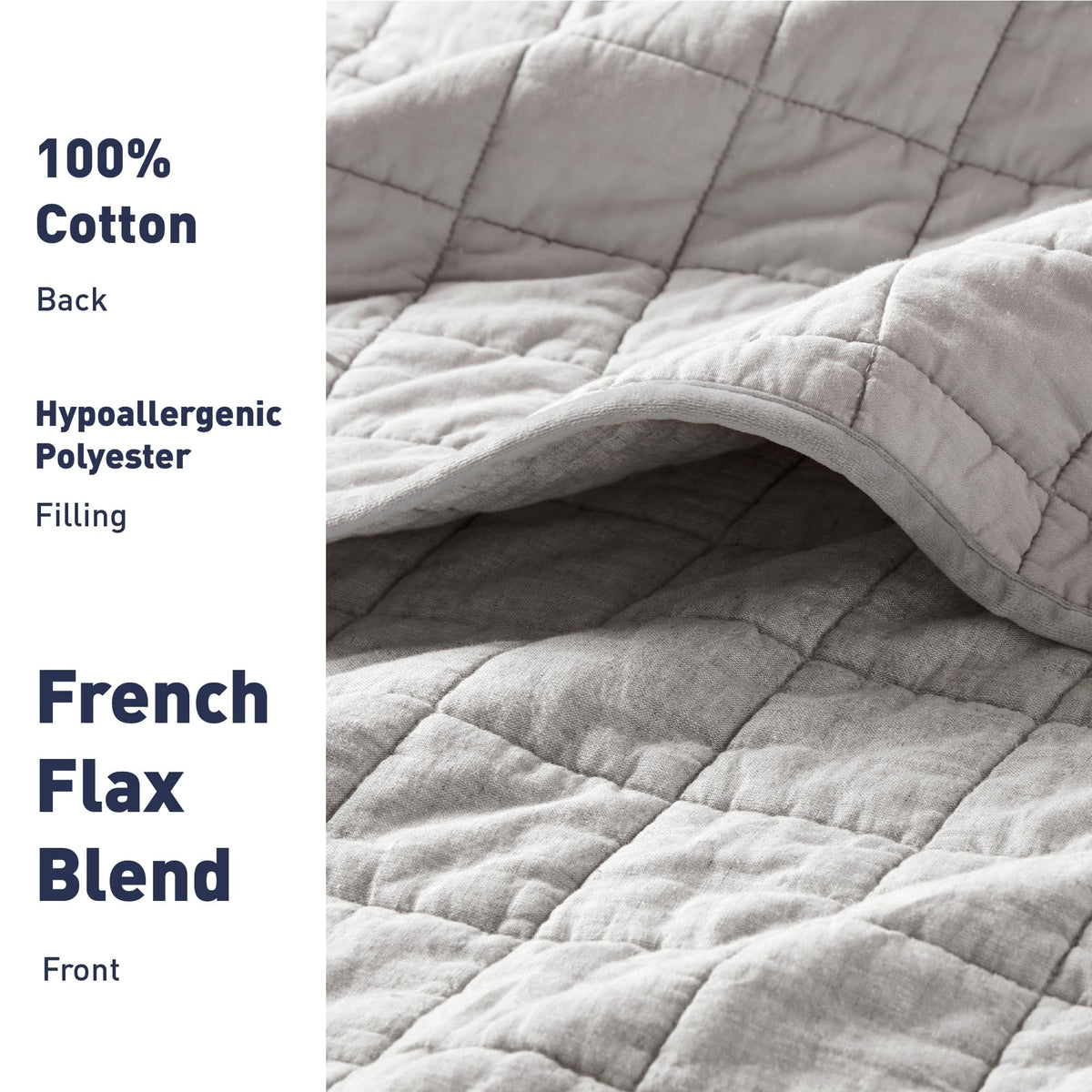 Quilt, Grey - Breathable Box-Stitch Coverlet