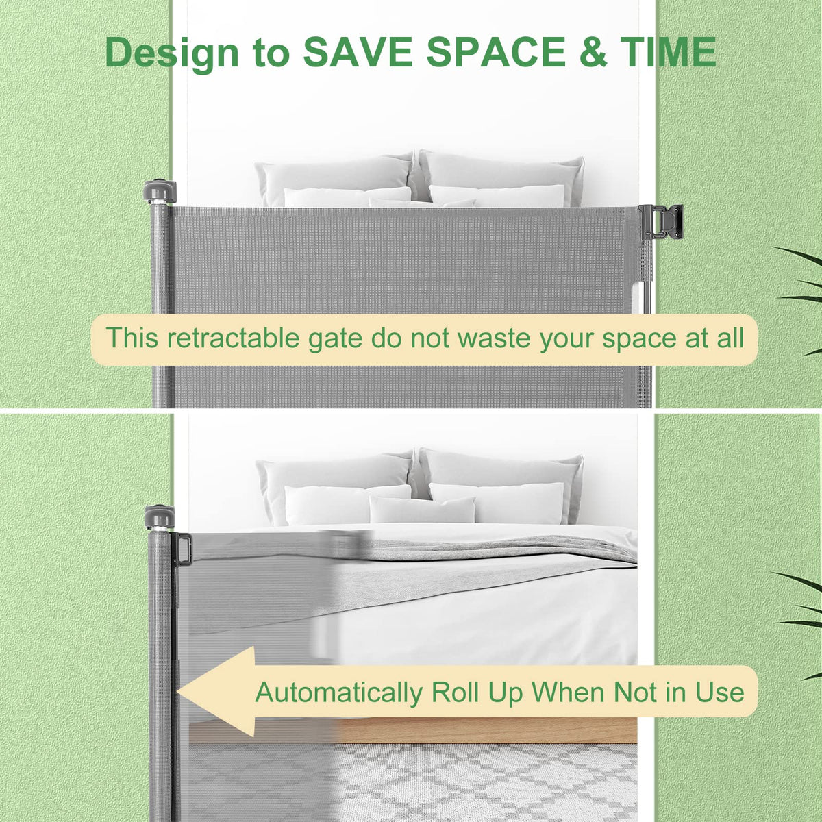 Retractable Baby Gate for Stairs & Doorways, 33" Tall Extends to 55" Wide
