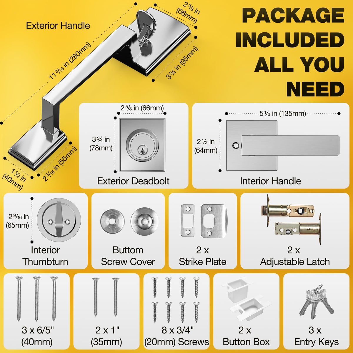 Front Door Handle & Deadbolt Lock Set, Satin Nickel