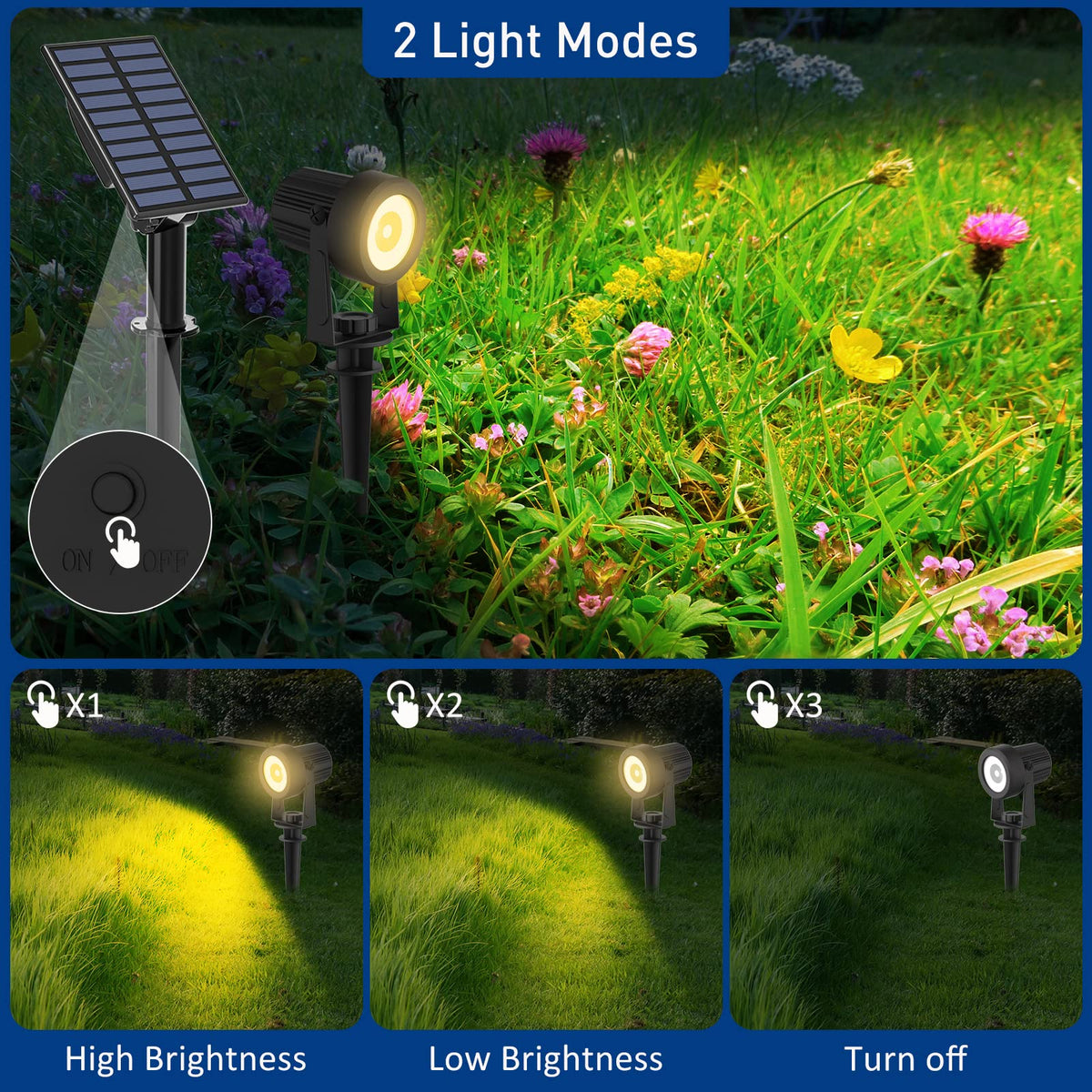Solar Landscape Spotlights 2-Pack Warm White 3000K Outdoor Garden