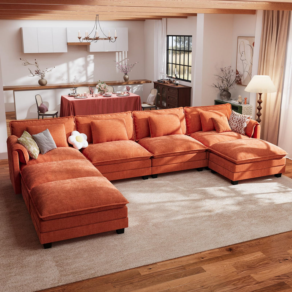 153" Oversized Cloud Couch Modular Sectional Couches, Large 7-Seat Deep Seat Sofa U Shaped Modern Sofa with Movable