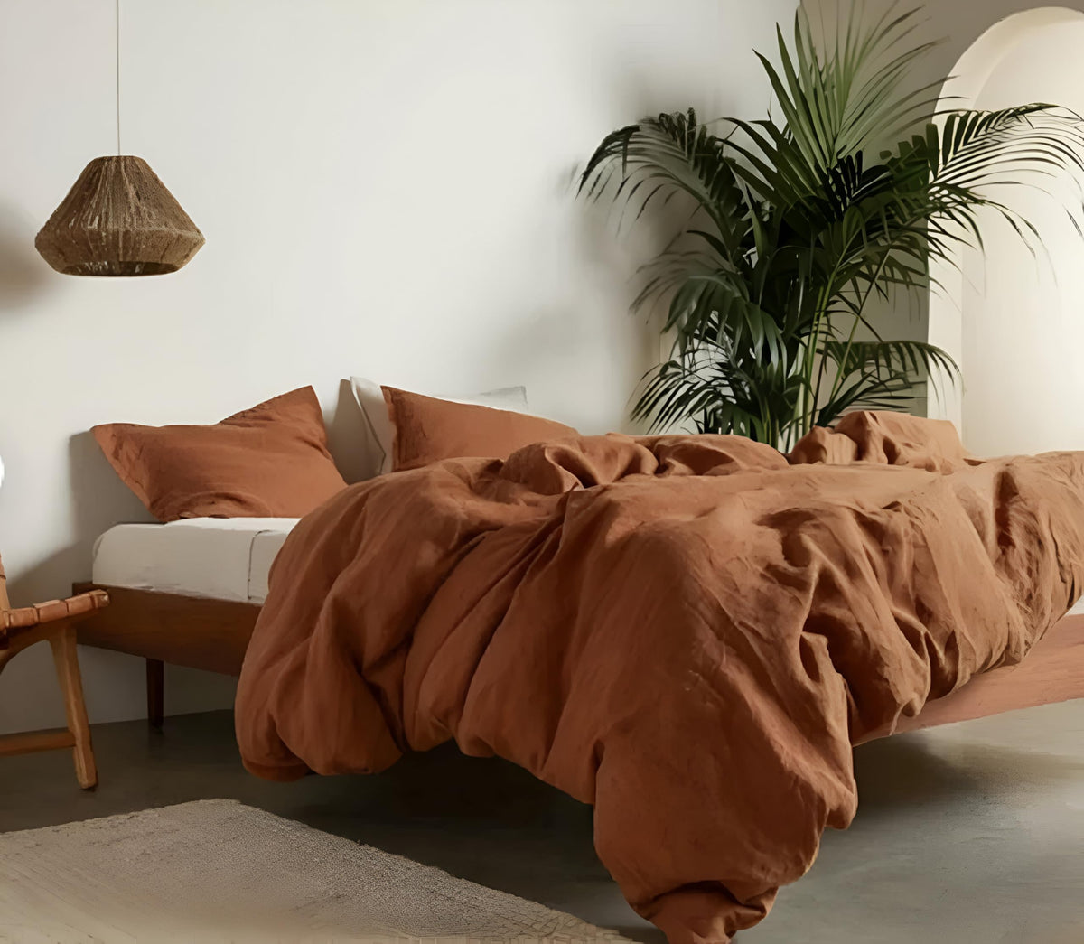 Linen Duvet Cover in Terracotta Color Stonewashed Linen Duvet Natural Linen Bedding Cover with 2 Pillowcases