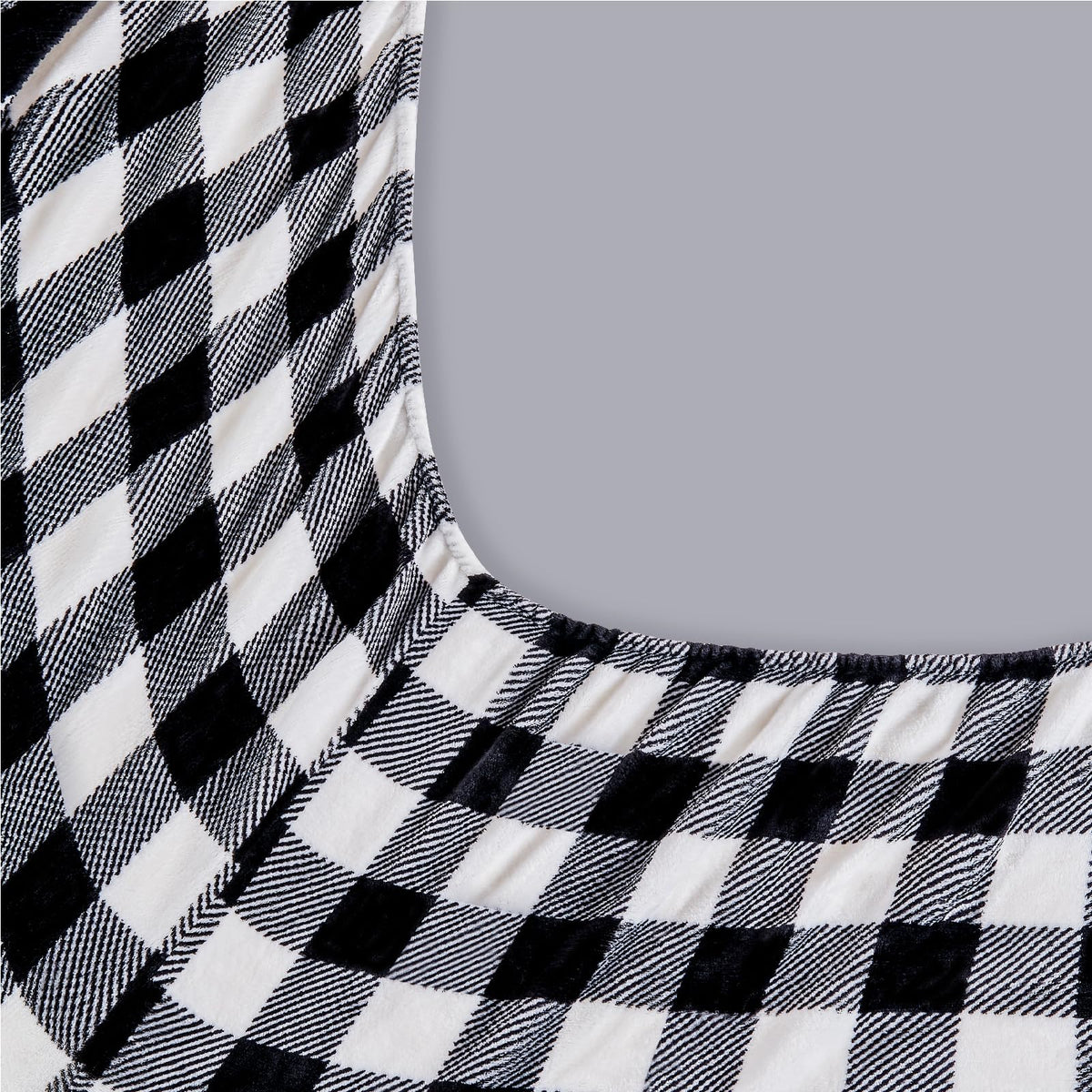 Plaid Flannel Sheet Set, Black and White, 3 Pieces