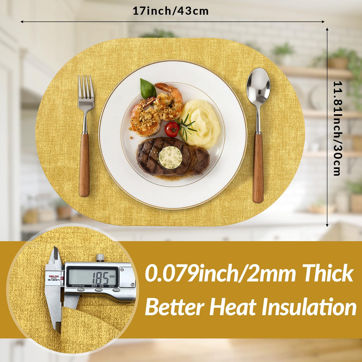 Heat Resistant Oval Placemats Set of 4, Yellow