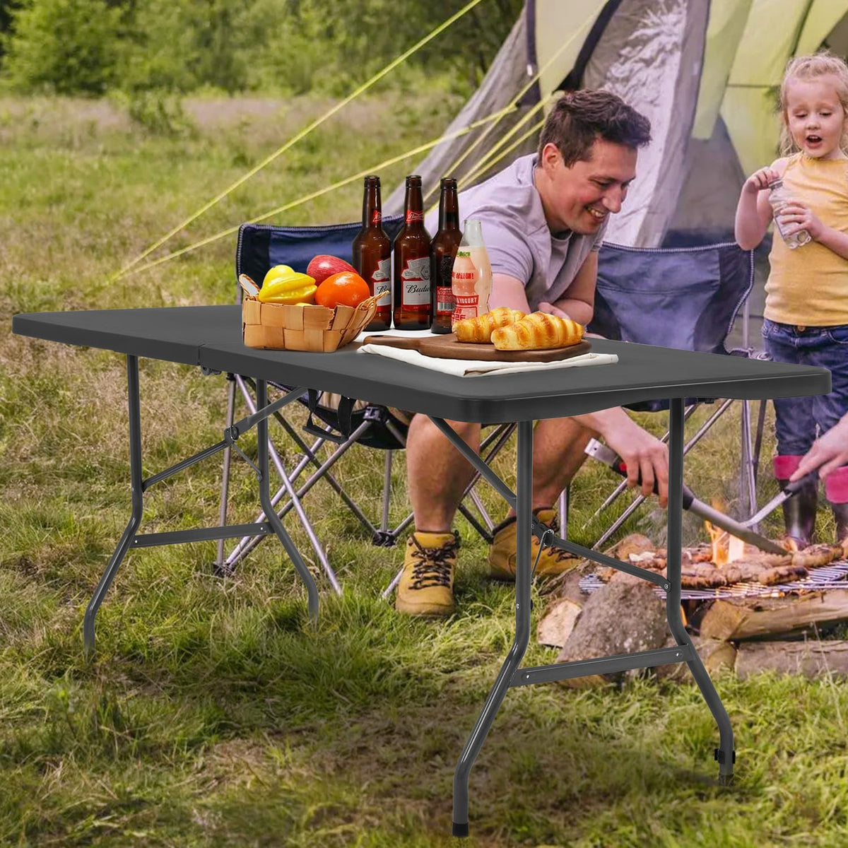 6FT Folding Table | Black | Portable Plastic Table