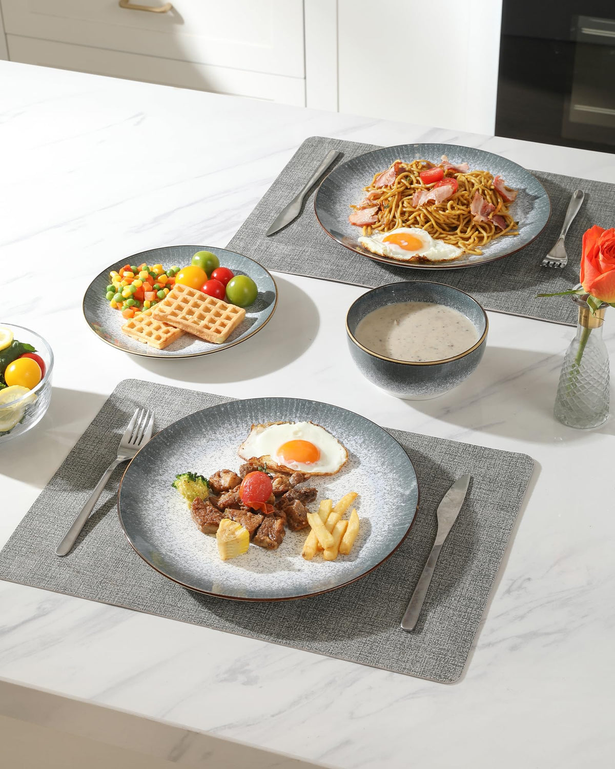 Dinnerware Sets Service for 4, 12 pcs Porcelain Plates and Bowls waring Gift, Chip and Scratch Resistant Dish Set