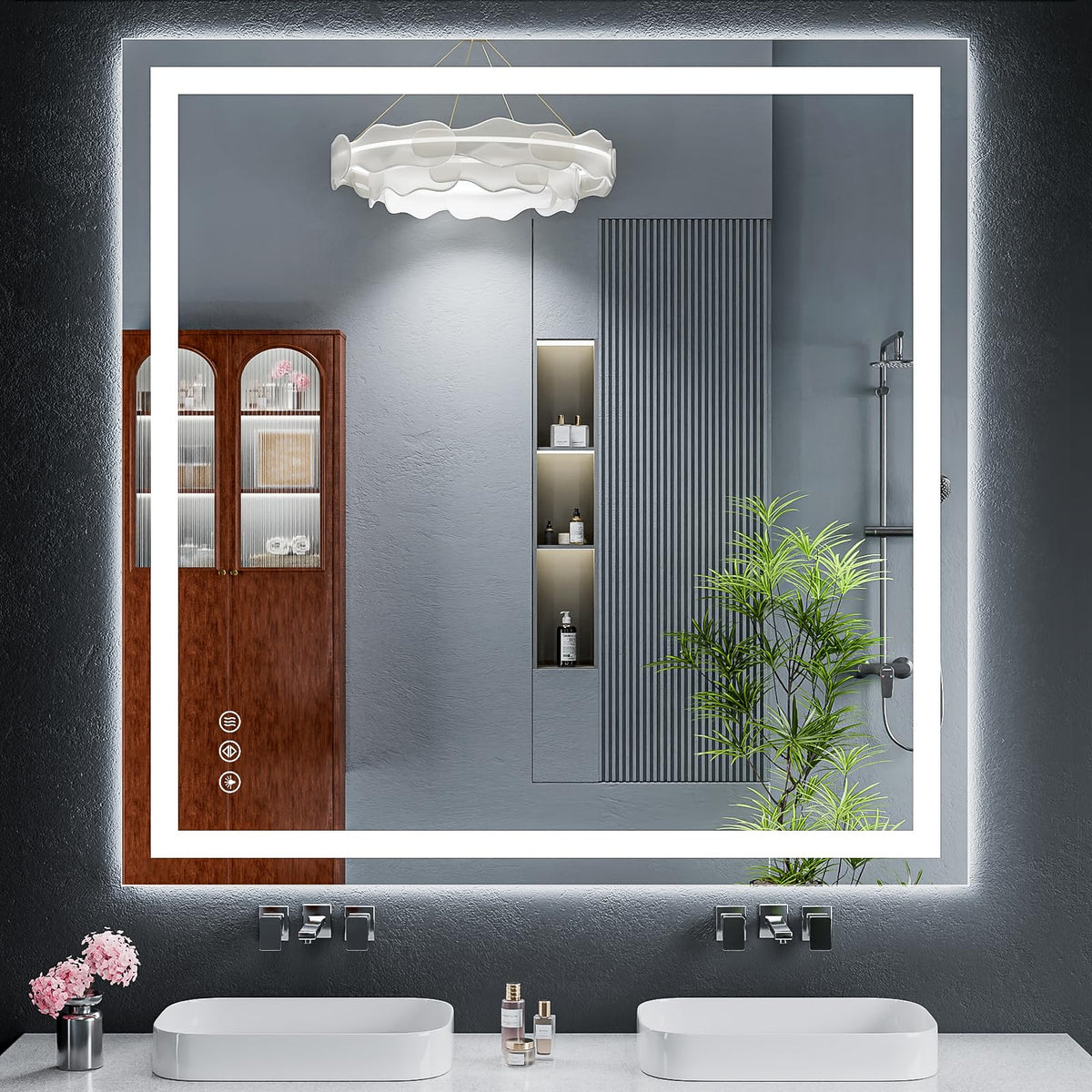47"x47" LED Bathroom Mirror with Lights, Backlit+Frontlit, Anti-Fog