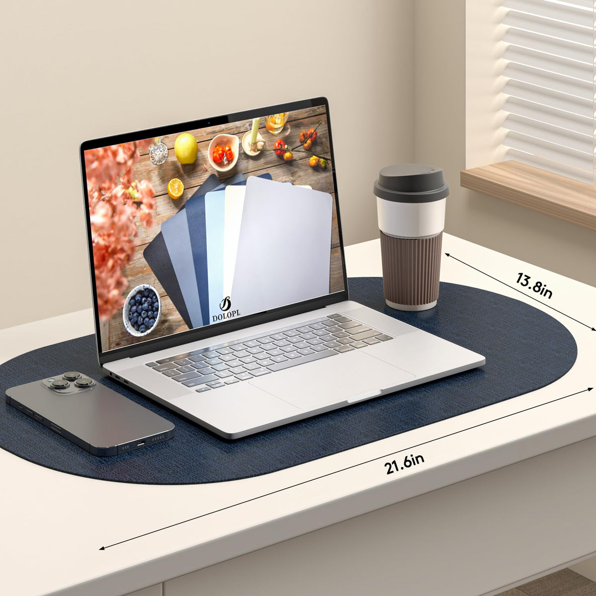 Oval Placemats Set of 6, Navy Blue Faux Leather Table Place Mats