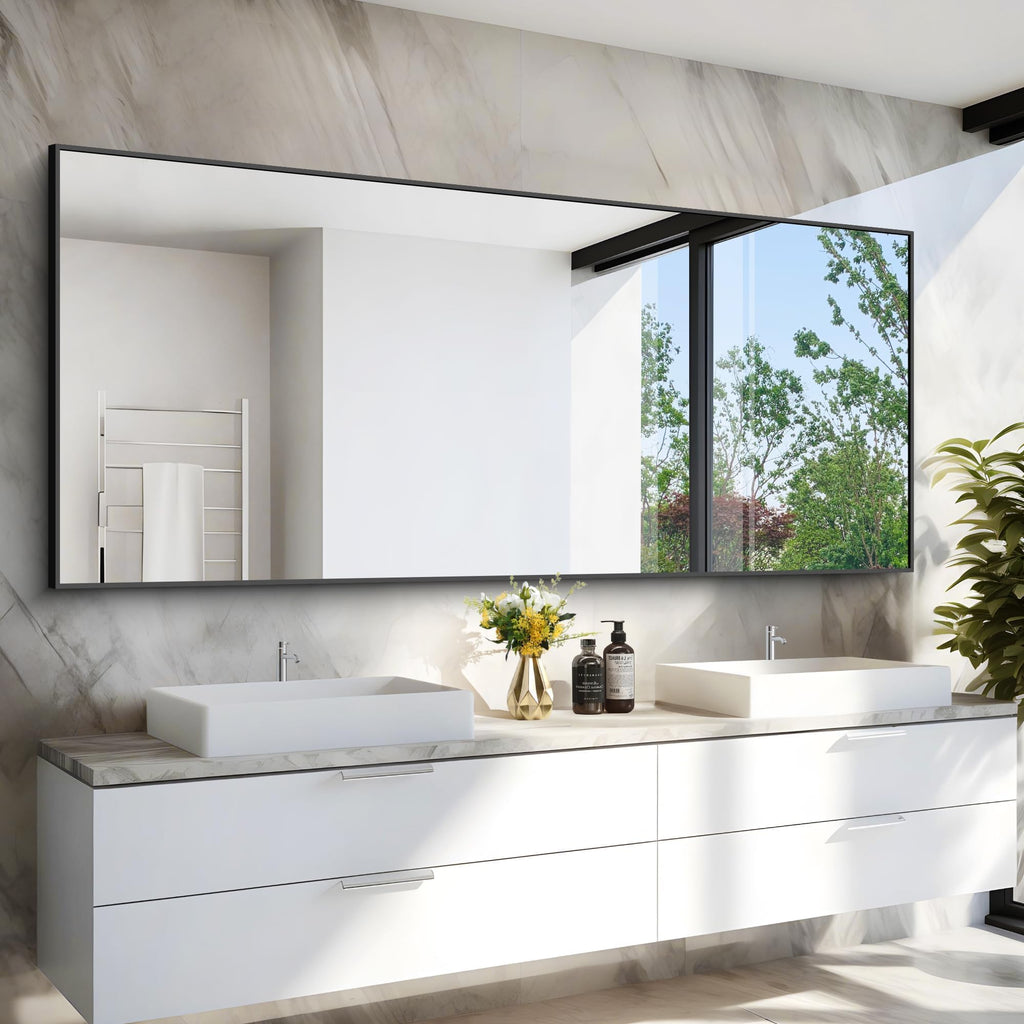 36x72inch Bathroom Mirror, Black Rectangle Mirror with Thin Metal Frame, Large Rectangular Wall Mirrors m, Hair