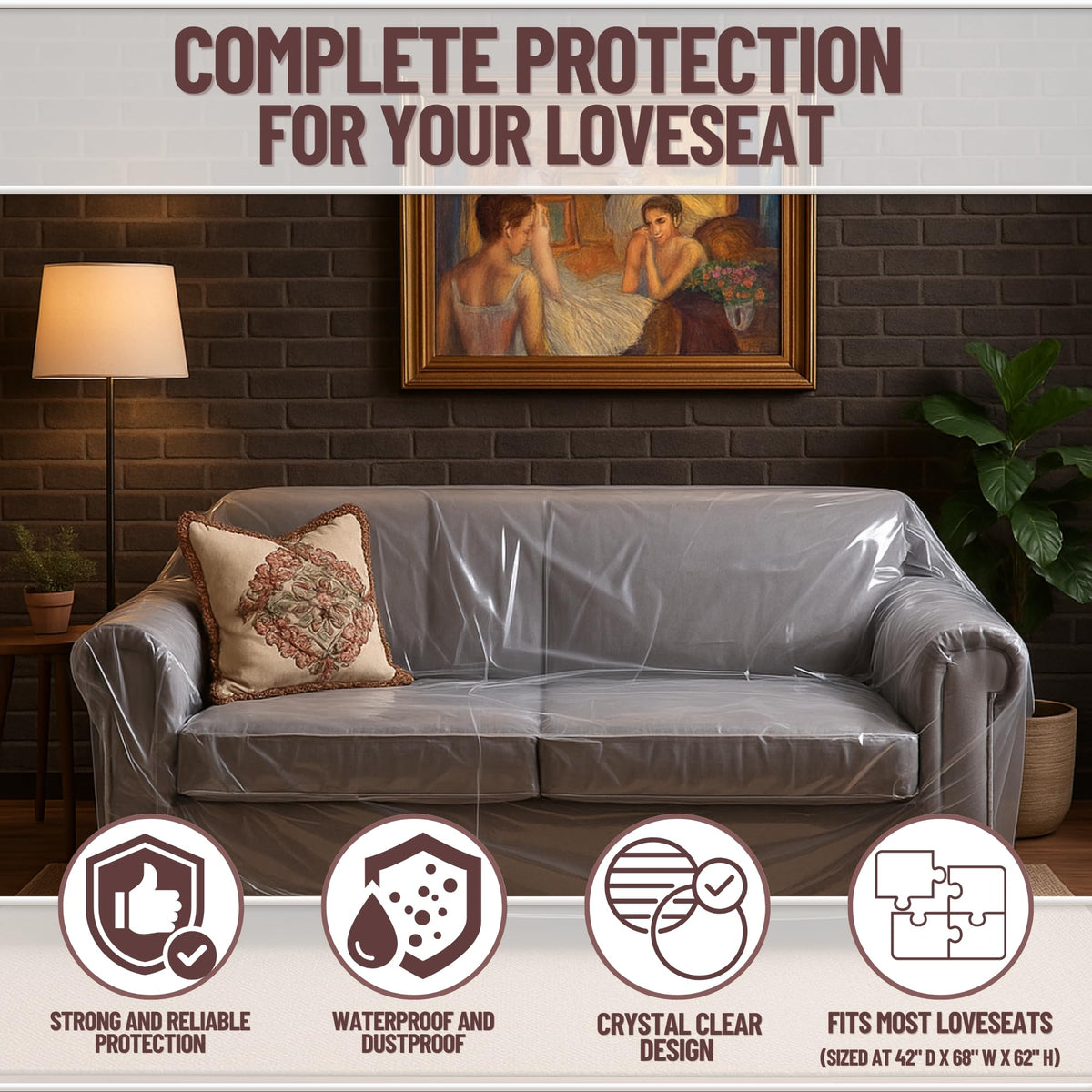 Clear Vinyl Loveseat Cover, Spill-Resistant 2-Seat Sofa Protector