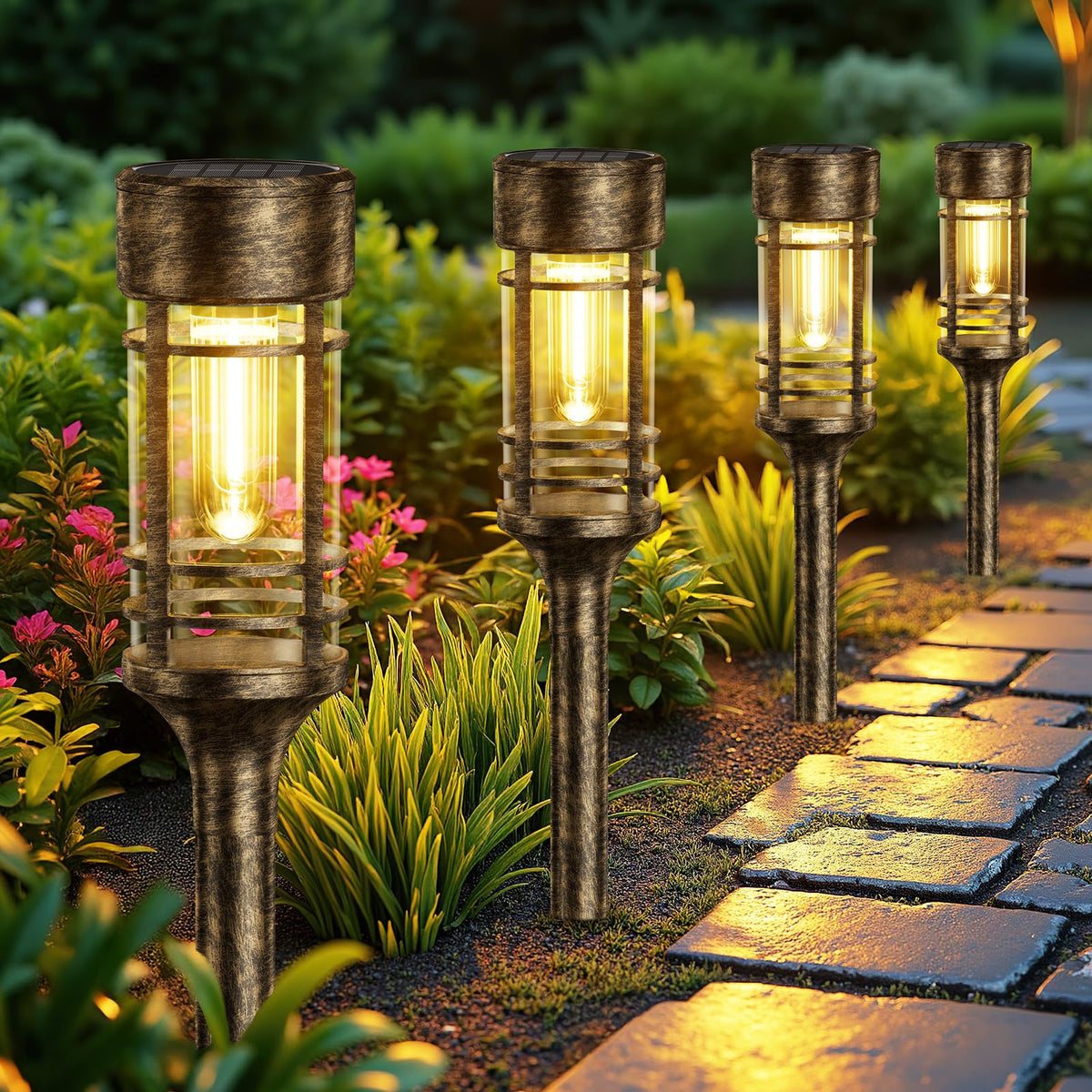 8 Pack Brown Solar Pathway Lights Outdoor, Bright Solar Lights Outdoor Waterproof IP65, Solar Garden Lights Outdoor