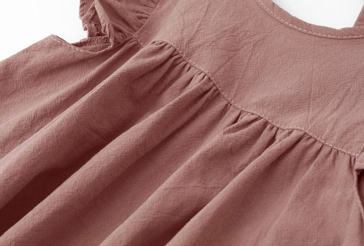 Toddler Baby Girl Cotton Linen Ruffle Halter Dress Dark Pink 80