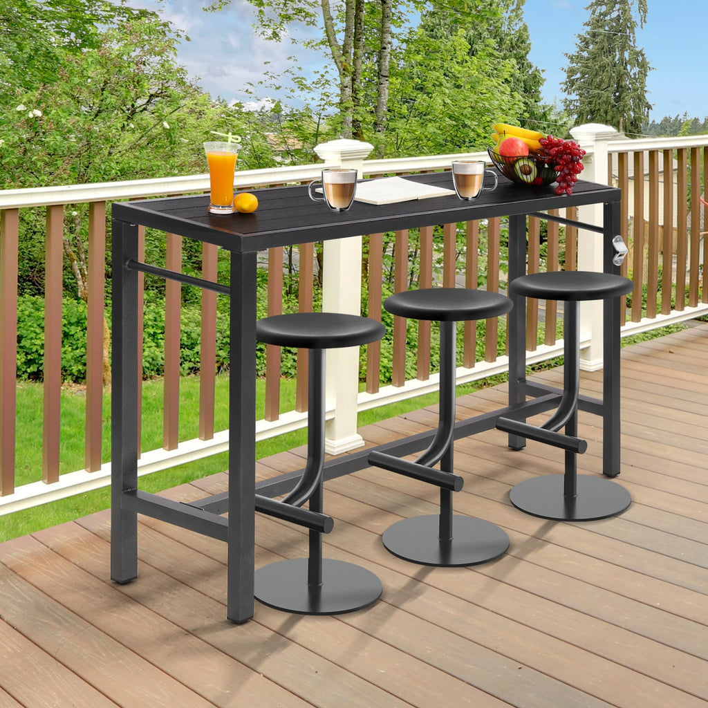 Outdoor Bar Table, Bar Height Outdoor Pub Table, 53 inch Long, Black