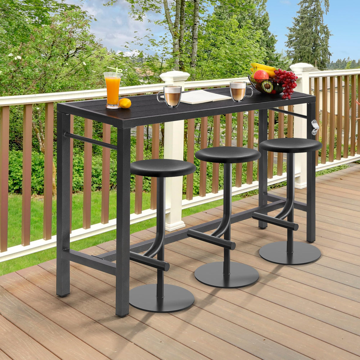 Outdoor Bar Table, Bar Height Outdoor Pub Table, 53 inch Long, Black