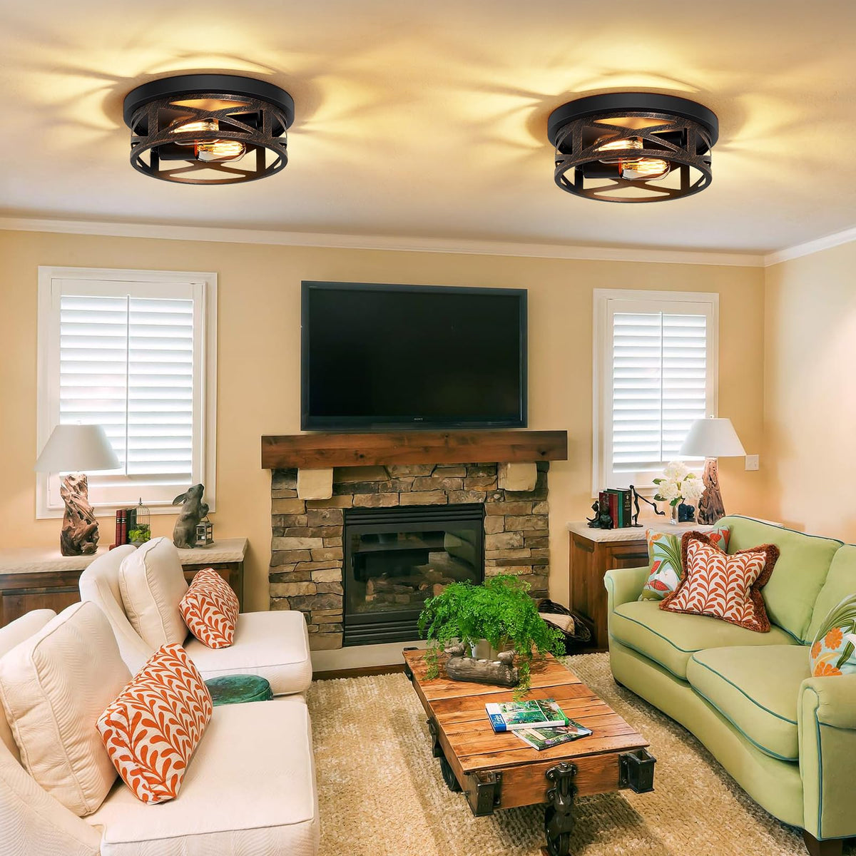 2 Pack Flush Mount Ceiling Light, Farmhouse Hallway Lighting Fixtures, Industrial Light Fixtures Ceiling Mount, E26 Base