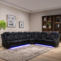 Power Recliner Sectional Sofa Set, Leather Recliner Sofa Sets, L-Shaped Corner Sectional Couch Sets with LED Lights