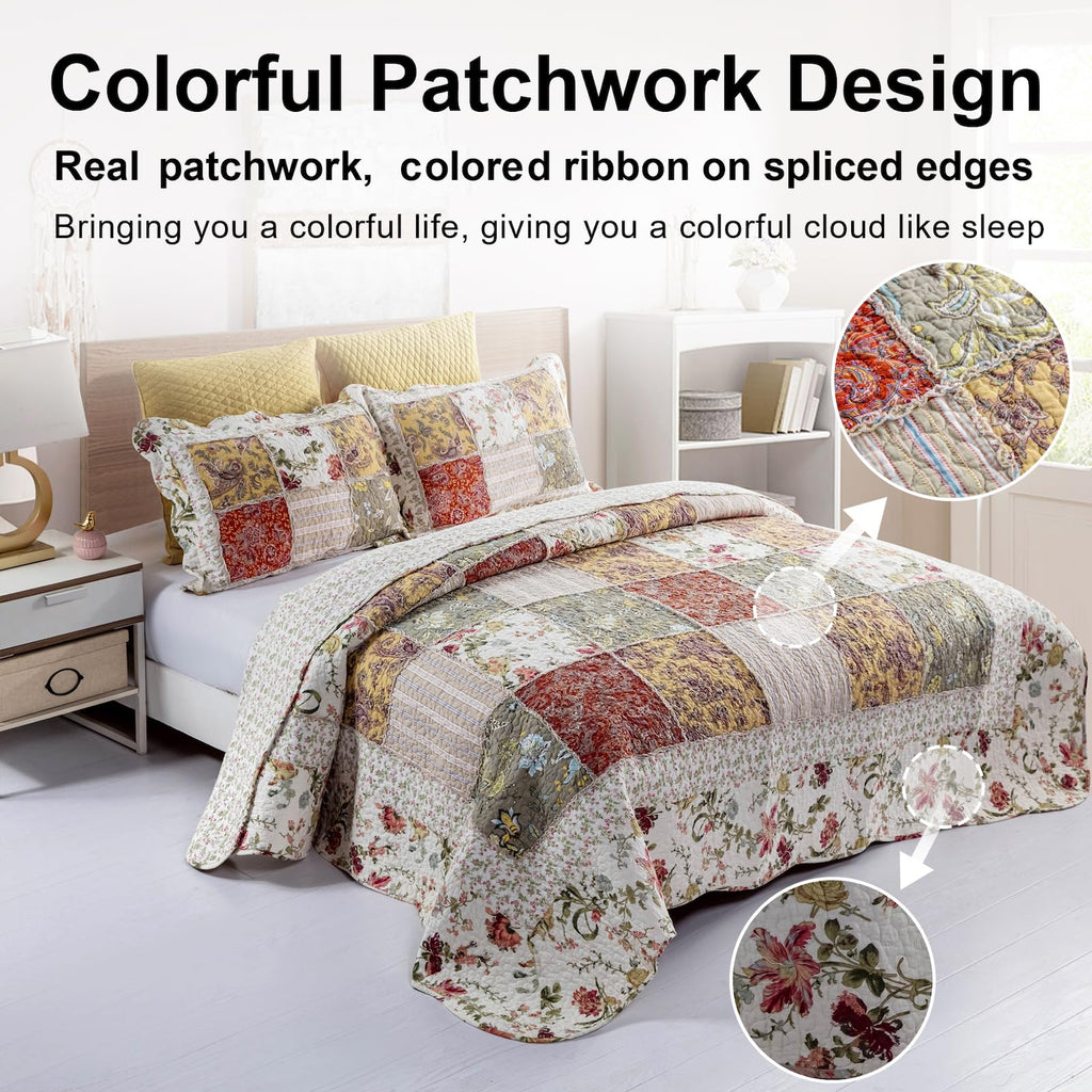 Oversized Bedspreads Patchwork Quilt Set (110x118 Inch)