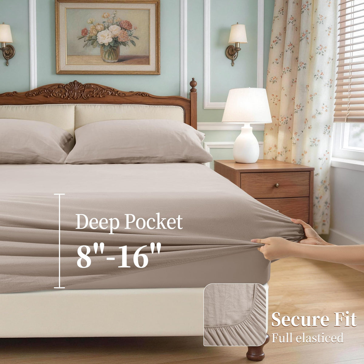 100% French Linen Sheet Set 4Pcs Deep Pocket 16", Linen Color