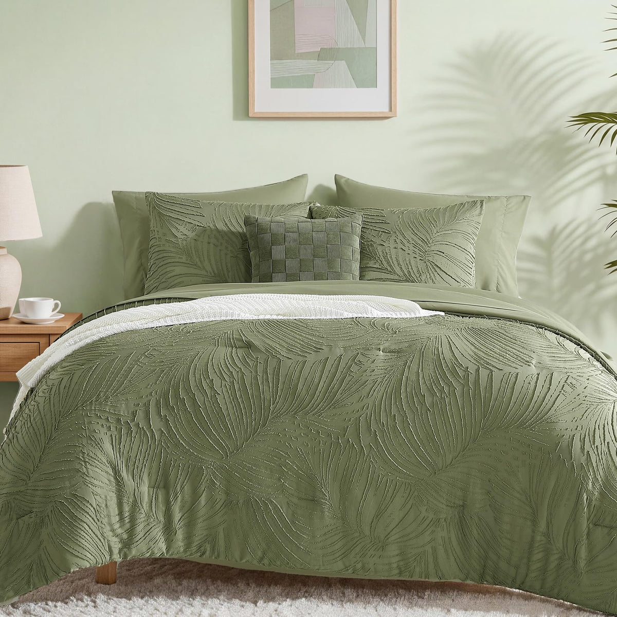 Comforter Set-7 Pieces Tufted Green Bed in a Bag Bedding Set