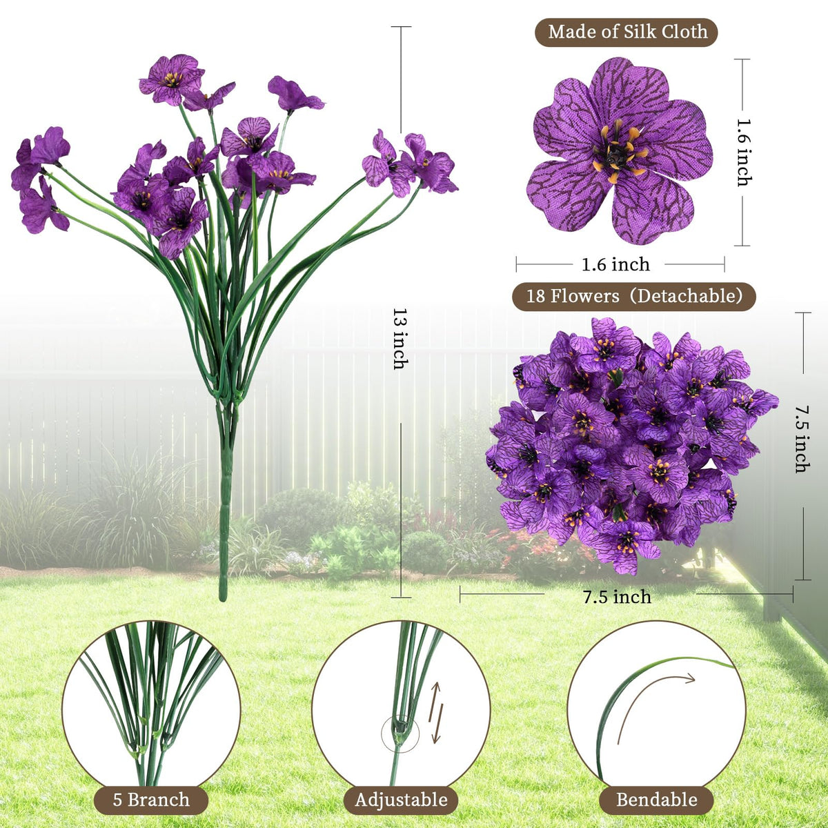 24Bundles Deep Purple Artificial Flowers for Outdoors, Fake Flower