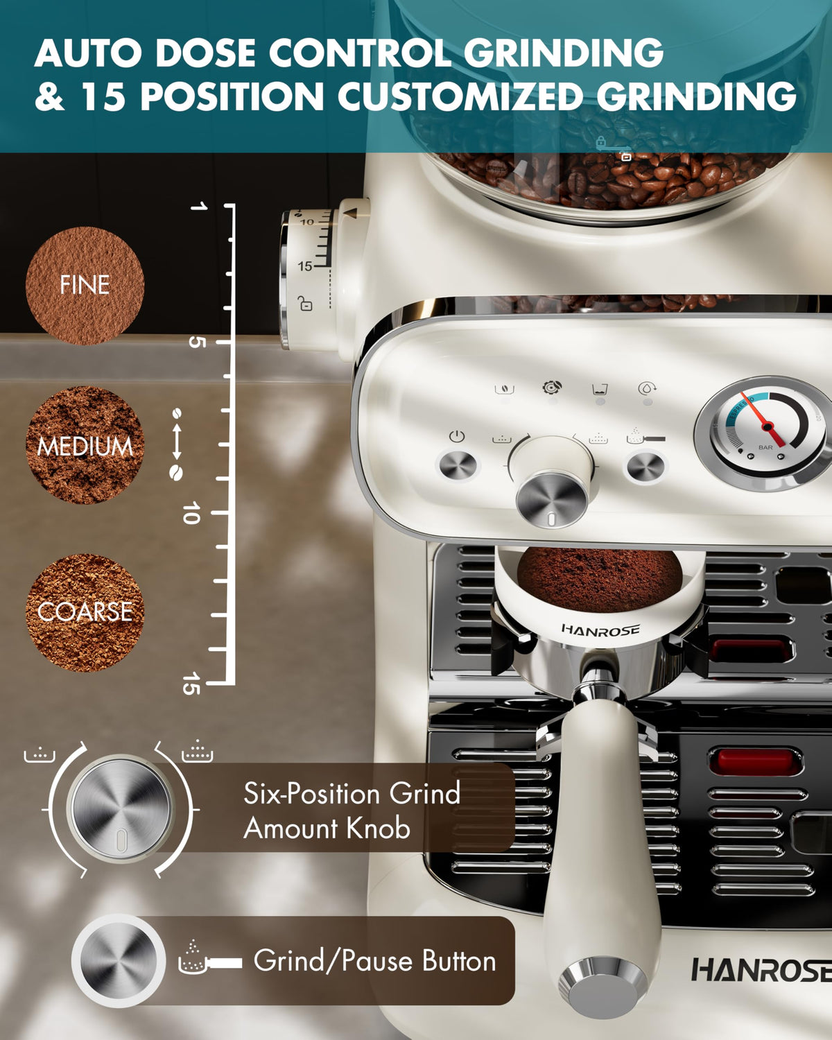 Espresso Machine with Grinder and Milk Frother, 20 Bar ULKA Pump