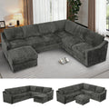 115 Inches Chenille Sectional Sofa with Storage Ottoman, Grey