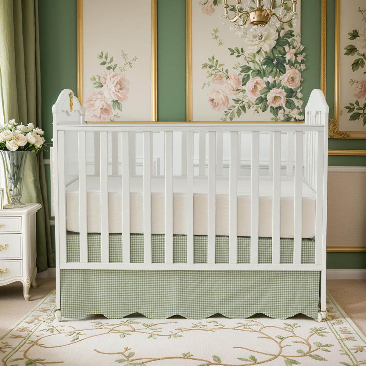 Scallop Edge Cotton Crib Skirt, Baby Boy, Baby Girl, Gender Neutral Crib Skirt Toddler Bedskirt Farmhouse Chic