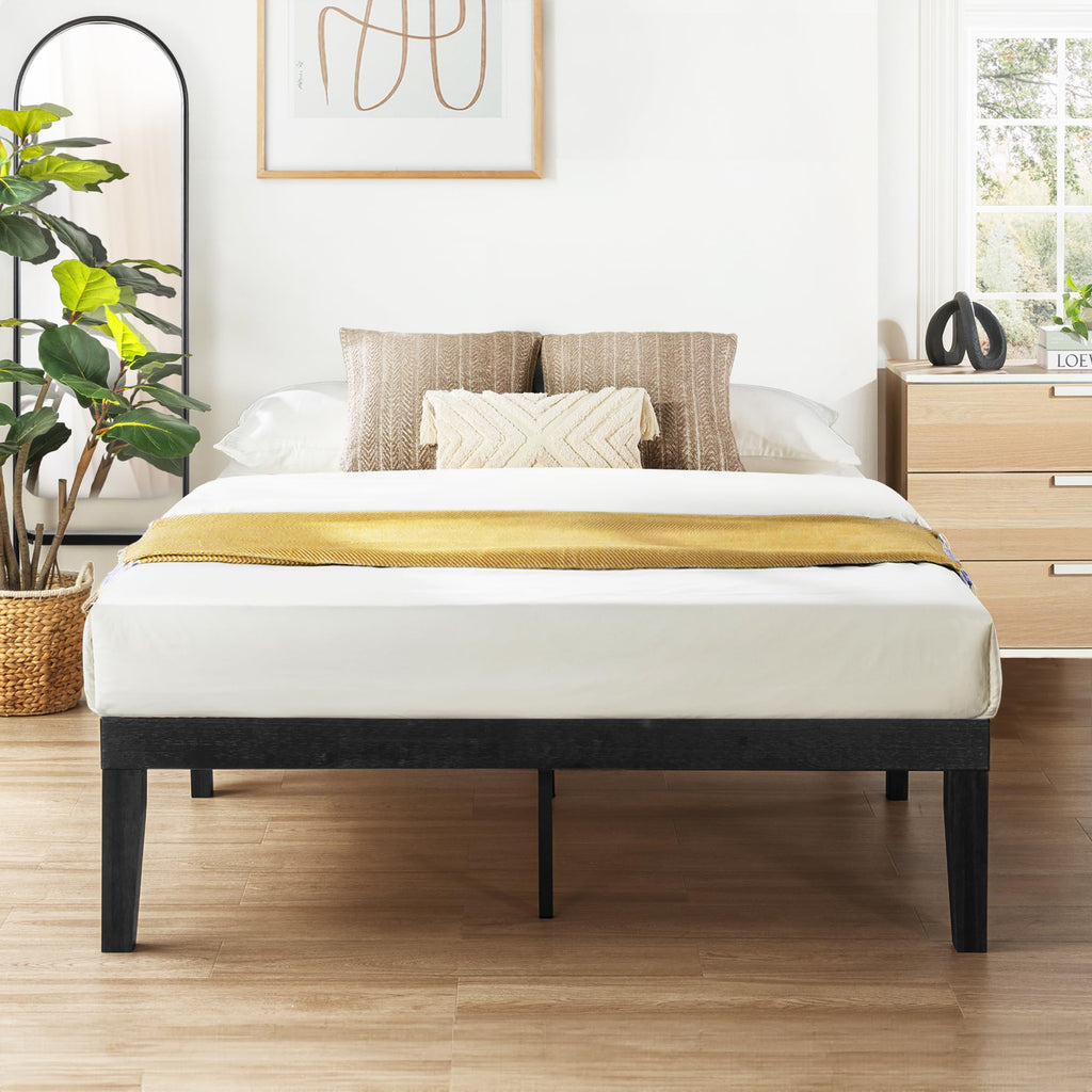 Naturalista Classic 16 Inch Solid Wood Platform Bed with Wooden Slats, Black, Queen