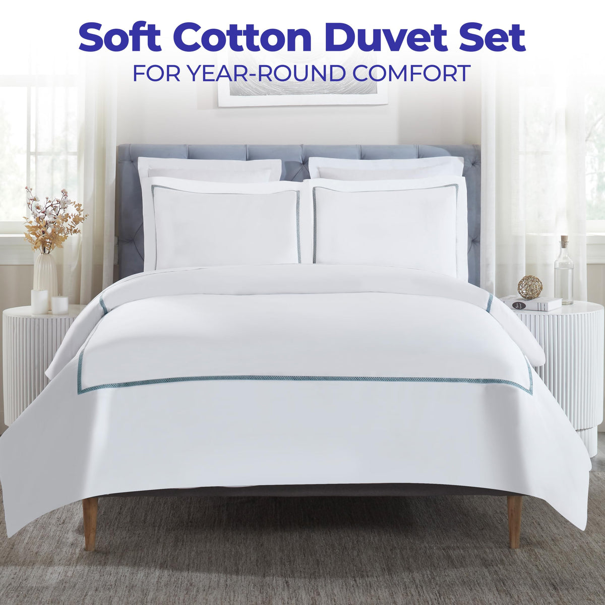 Embroidered Cotton Bed Sheet Set, 1 Elastic Deep Pocket Fitted Sheet, 1 Flat Sheet, 2 Pillowcases, Daily Soft Sheets
