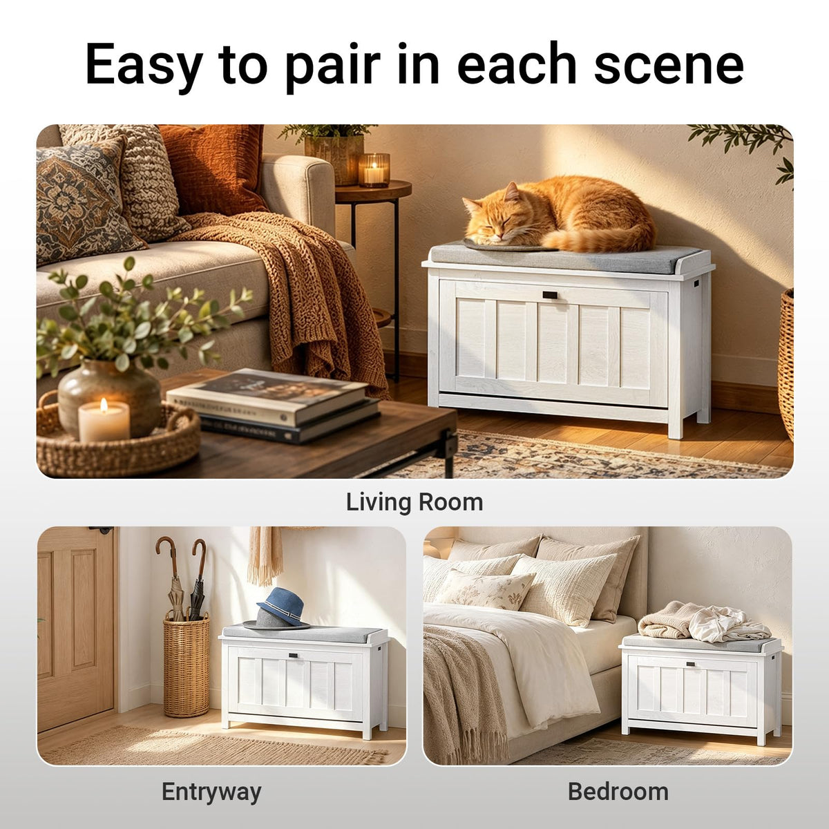 Farmhouse Shoe Storage Bench with Cushion