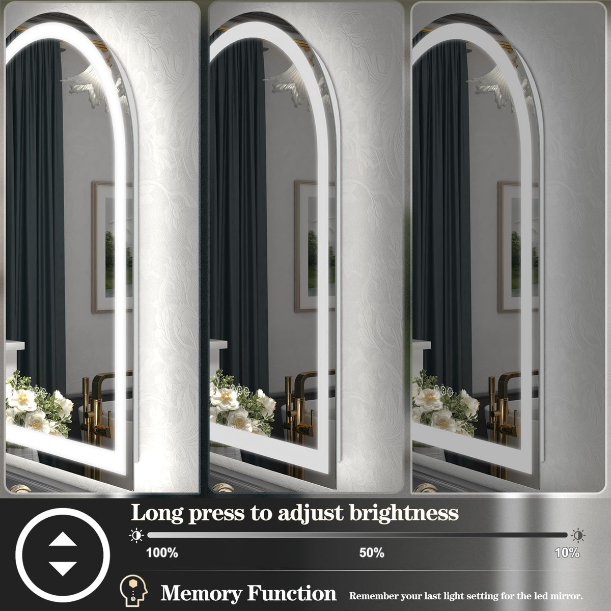 24x32 Inch Arched LED Bathroom Mirror with Lights