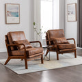 Mid Century Modern Accent Chair Set of 2 Living Room- Comfy Solid Wood Arm Chair with Lumber Pillow Lounge Decorative