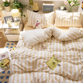 Boho Beige Striped Duvet Cover Soft Washed Microfiber 3-Piece