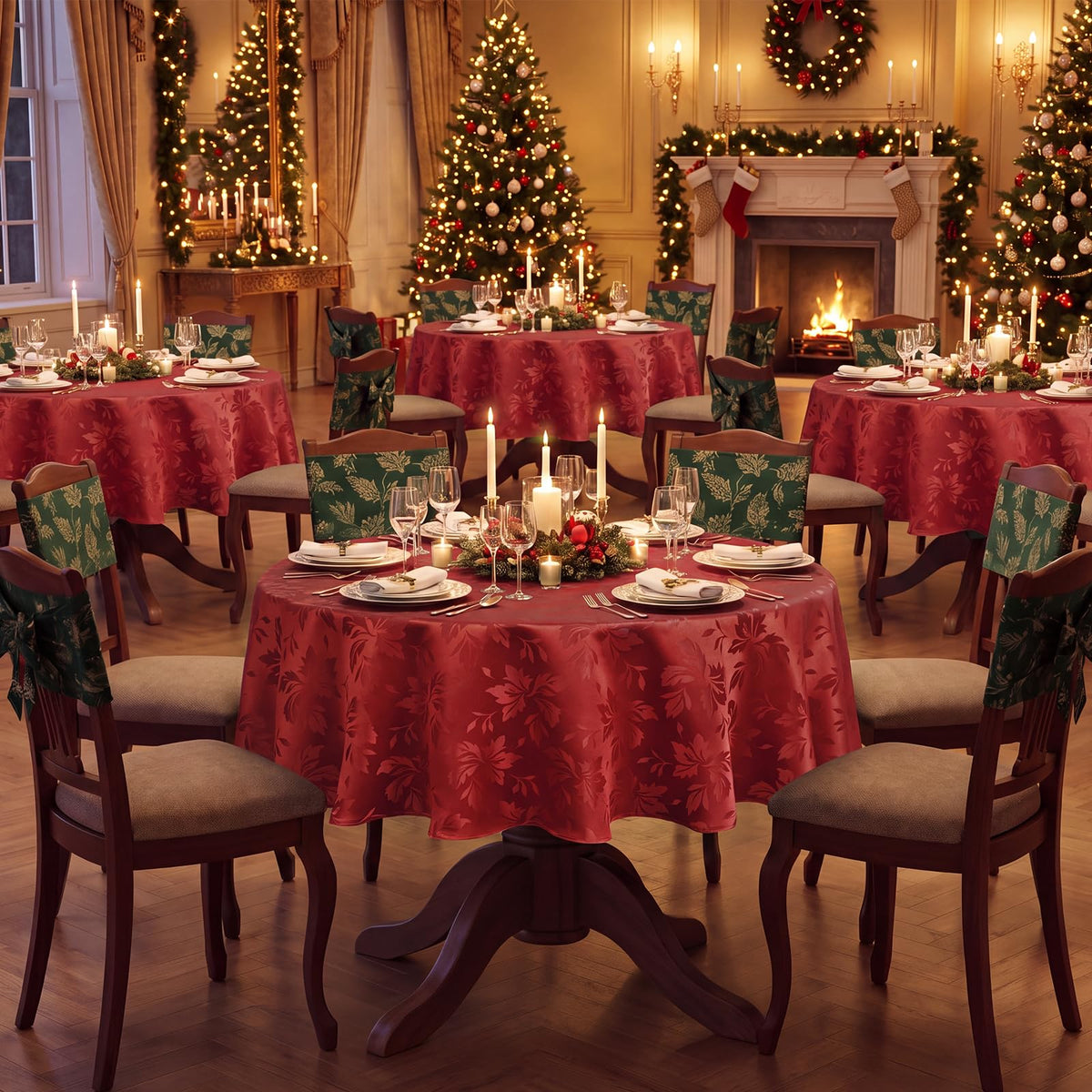 Christmas Jacquard Round Tablecloth 70 Inch, Red