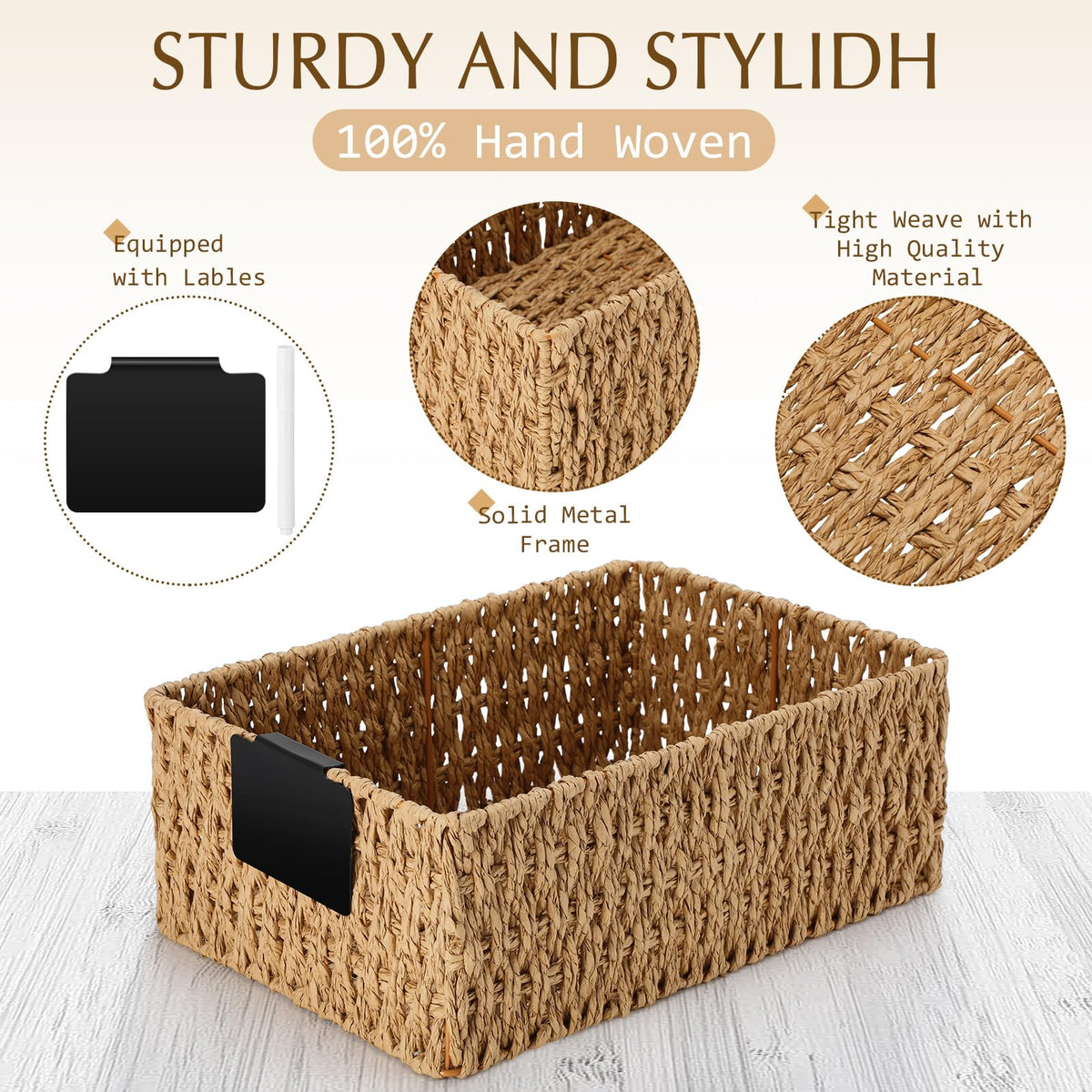 6 Pcs Wicker Storage Baskets for Pantry Organization with Labels