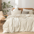 Striped Cotton Duvet Cover Set Linen Feel Super