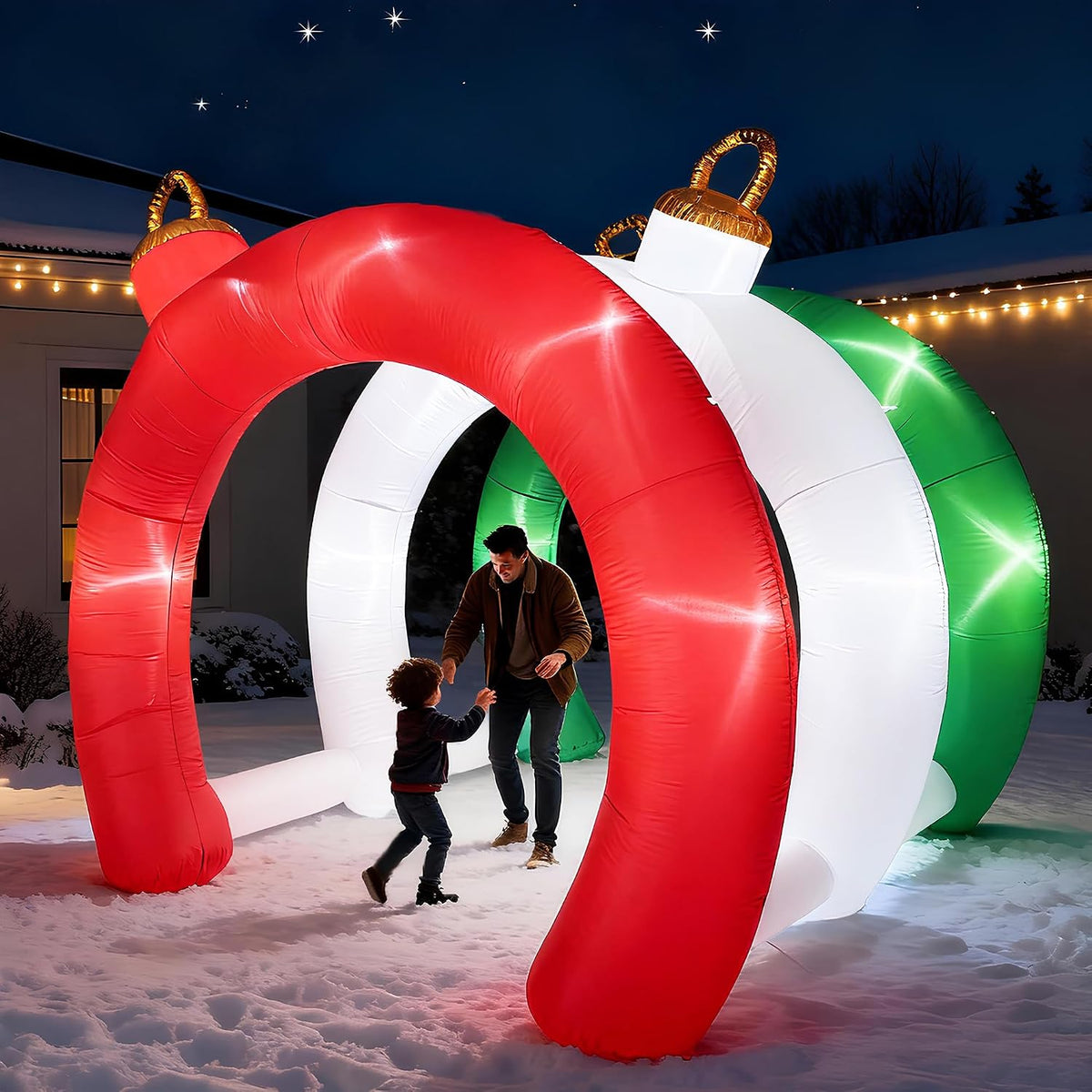 10.5 FT Christmas Inflatables Ornament Tunnel Arch Outdoor Decorations, Blow Up Walk-Through Archway Yard Decor for