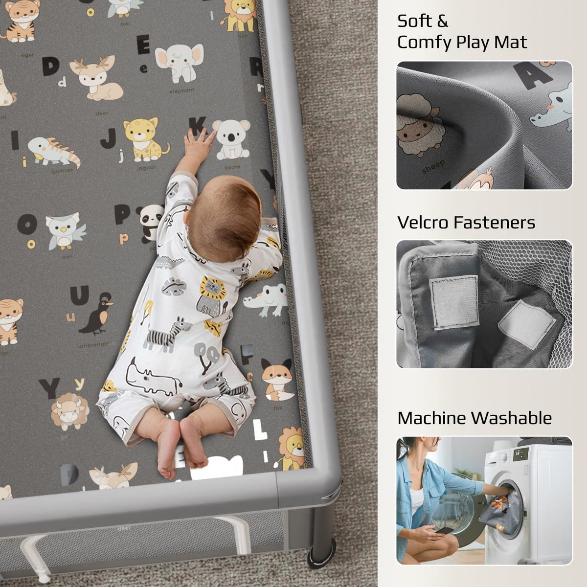 Foldable Baby Playpen with Mat,50"×50" Collapsible Playard for Babies and Toddlers,Indoor&Outdoor Kids Safety Play