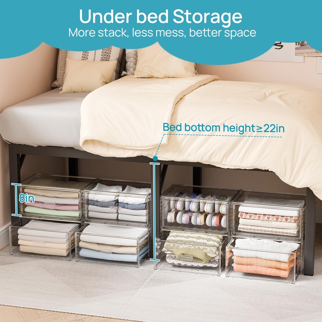 2 Pack Large Clear Stackable Storage Drawers for Closet, 23QT