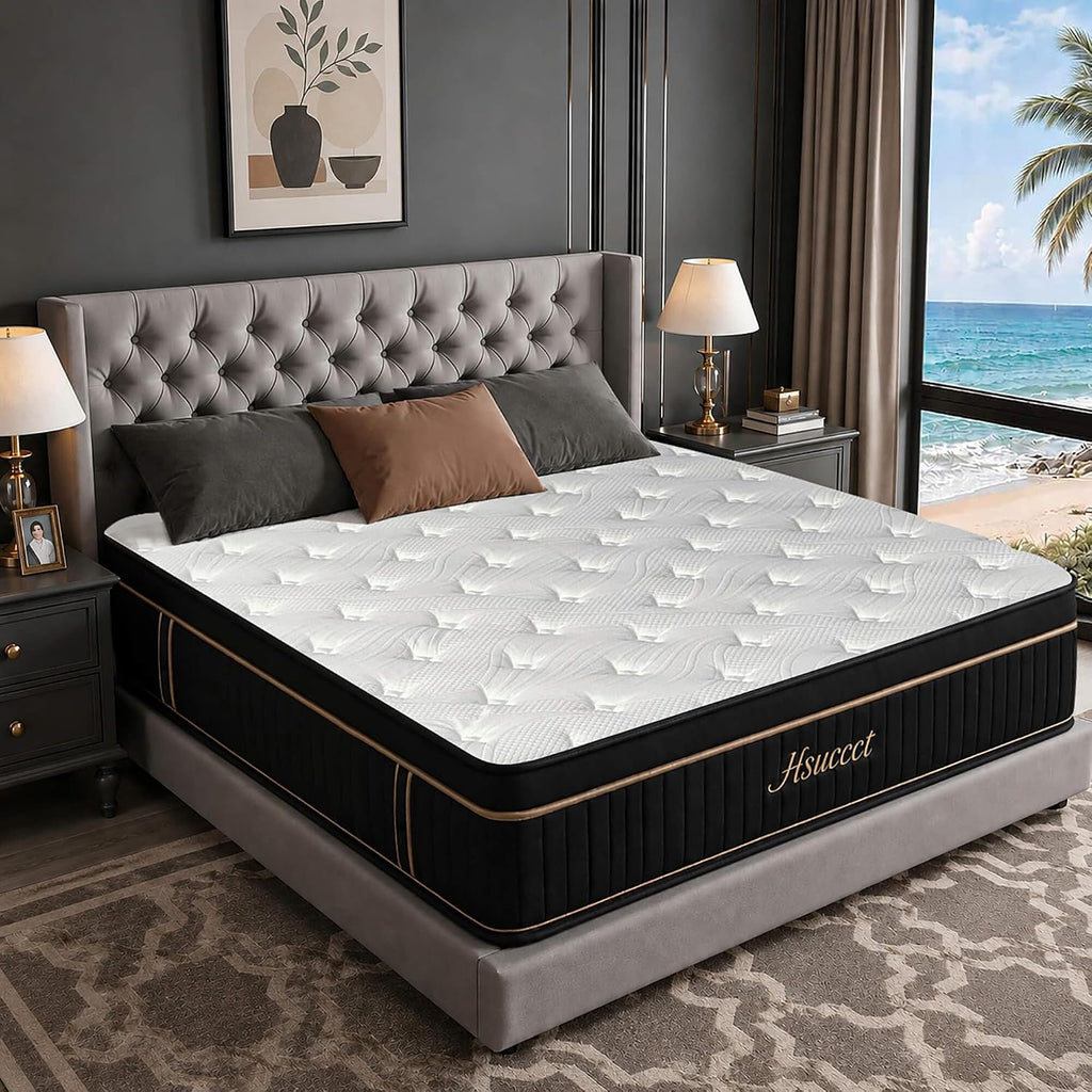 King Mattress 12 Inch, Luxury Hybrid Mattress King Size Bed in a Box for All Sleeping Positions, Gel Memory Foam &