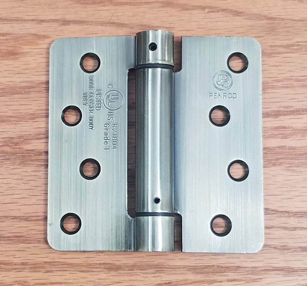Self Closing Spring Door Hinges Antique Brass 4 Inch - 1/4 Radius 10-Pack