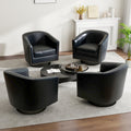 Faux Leather Swivel Accent Chairs Set of 4, Barrel Club Armchair, Black