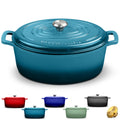 Enameled Cast Iron Oval Dutch Oven with Lid, 15.5 Qt, Ocean Blue